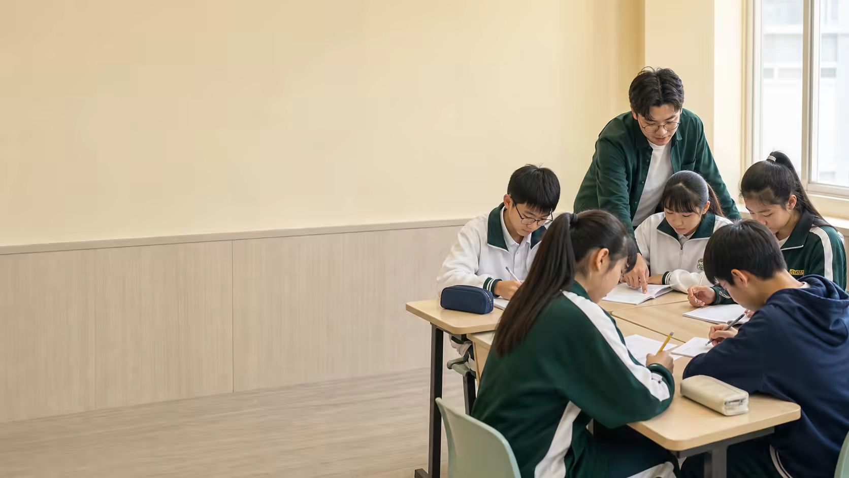 補習班老師陪學生進行紙本個人化練習